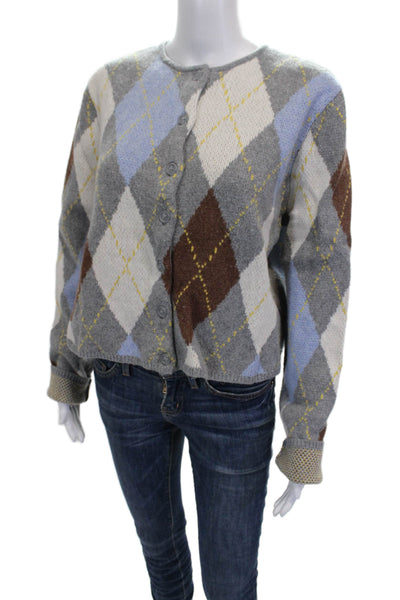 Aligne Women Multicolor Argyle Cardigan Nylon Long Sleeve Size M