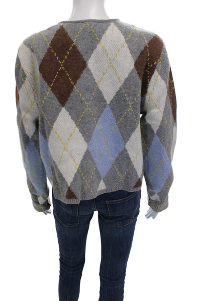 Aligne Women Multicolor Argyle Cardigan Nylon Long Sleeve Size M