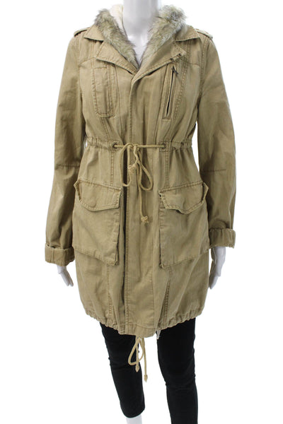 We The Free Women Beige Cotton Parka Drawstring Long Sleeve Size S