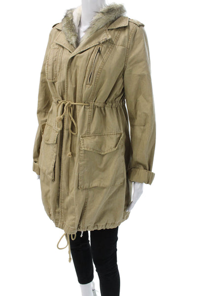 We The Free Women Beige Cotton Parka Drawstring Long Sleeve Size S
