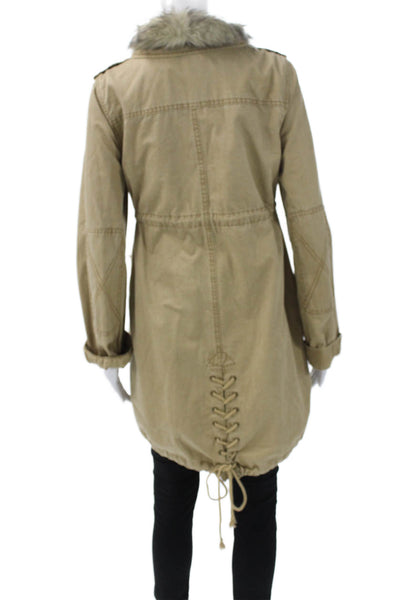 We The Free Women Beige Cotton Parka Drawstring Long Sleeve Size S