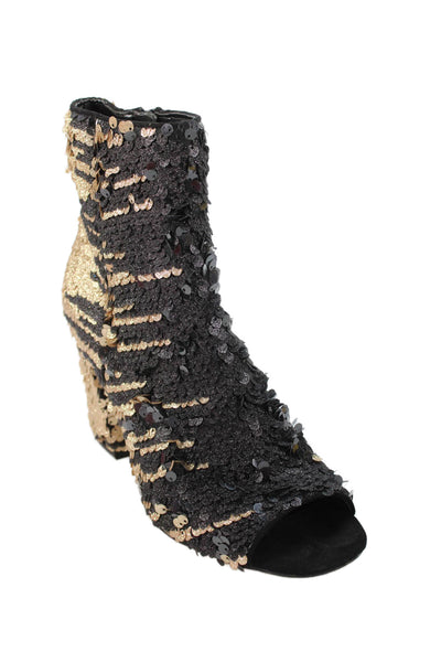 Enzo Angiolini Womens Sequined Open Toe Ankle Boots Black Gold Size 8 Medium