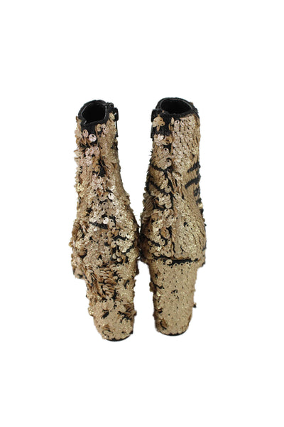 Enzo Angiolini Womens Sequined Open Toe Ankle Boots Black Gold Size 8 Medium
