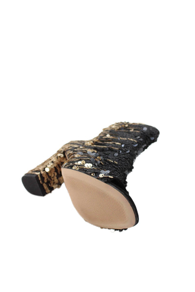 Enzo Angiolini Womens Sequined Open Toe Ankle Boots Black Gold Size 8 Medium