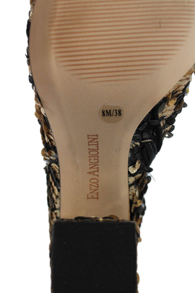 Enzo Angiolini Womens Sequined Open Toe Ankle Boots Black Gold Size 8 Medium