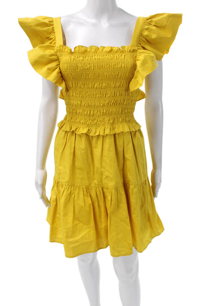 Sea New York Women Fit & Flare Square Neck Knee Length Yellow Dress Size XS