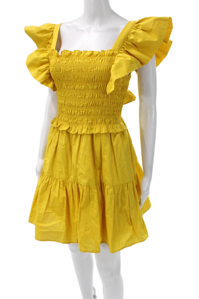 Sea New York Women Fit & Flare Square Neck Knee Length Yellow Dress Size XS