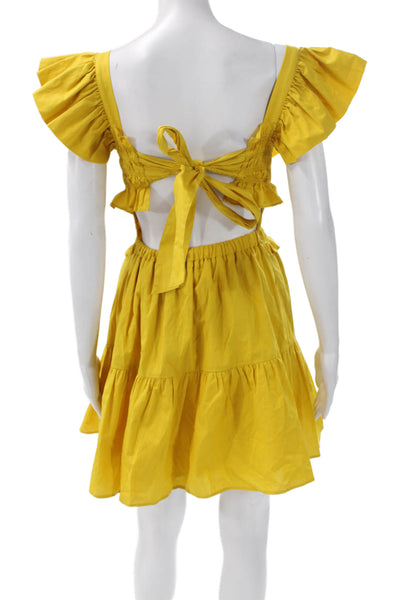 Sea New York Women Fit & Flare Square Neck Knee Length Yellow Dress Size XS
