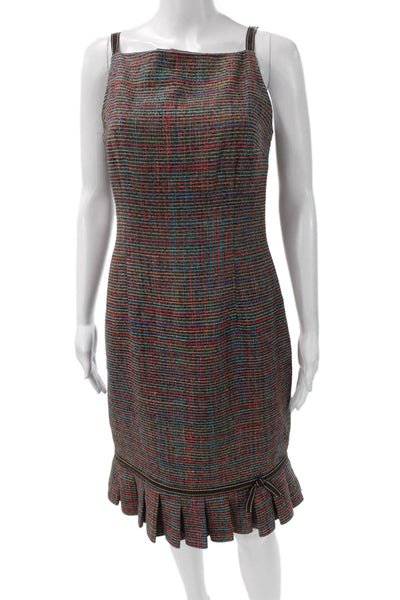 David Meister Women Sheath Dress Multicolor Silk Sq Neck Sleeveless Size 6