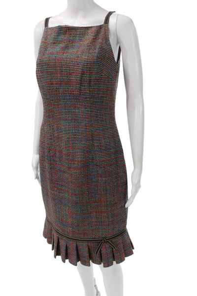 David Meister Women Sheath Dress Multicolor Silk Sq Neck Sleeveless Size 6