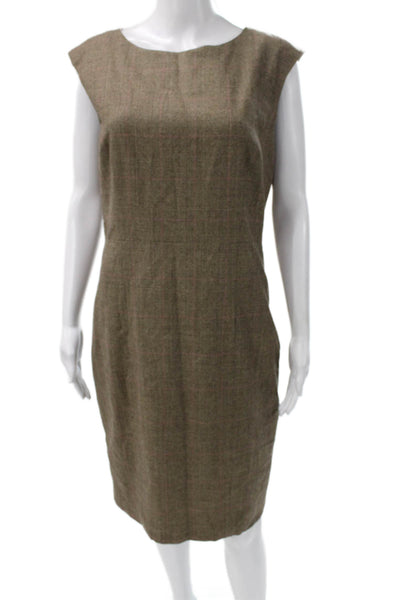 Brooks Brothers Womens Sheath Plaid Wool Boat Neck Knee Length Dress Zip Size 8