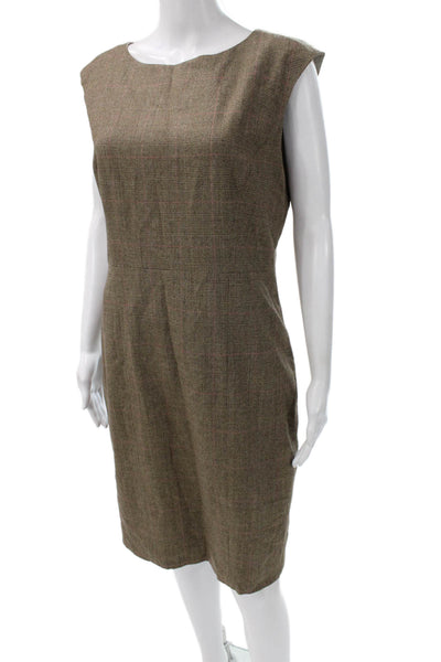 Brooks Brothers Womens Sheath Plaid Wool Boat Neck Knee Length Dress Zip Size 8
