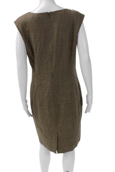 Brooks Brothers Womens Sheath Plaid Wool Boat Neck Knee Length Dress Zip Size 8