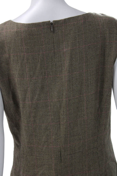 Brooks Brothers Womens Sheath Plaid Wool Boat Neck Knee Length Dress Zip Size 8