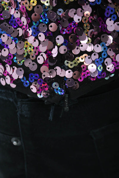 Majorelle Womens Multicolor Short Sleeve Round Neck Zipper Blouse Size 2XS