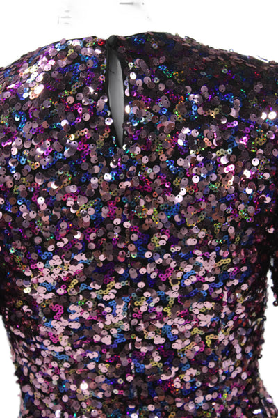 Majorelle Womens Multicolor Short Sleeve Round Neck Zipper Blouse Size 2XS