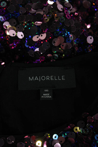 Majorelle Womens Multicolor Short Sleeve Round Neck Zipper Blouse Size 2XS