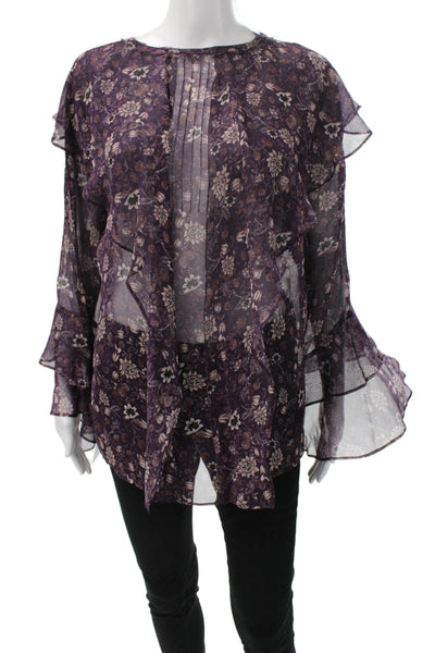 Kobi Halperin Women Silk Floral Long Sleeve Button Round Neck Blouse Size M