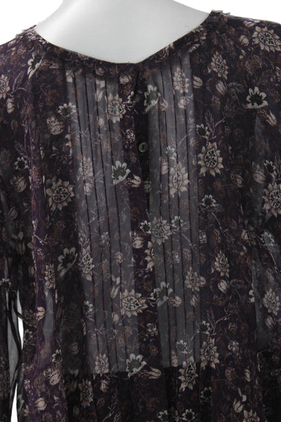 Kobi Halperin Women Silk Floral Long Sleeve Button Round Neck Blouse Size M