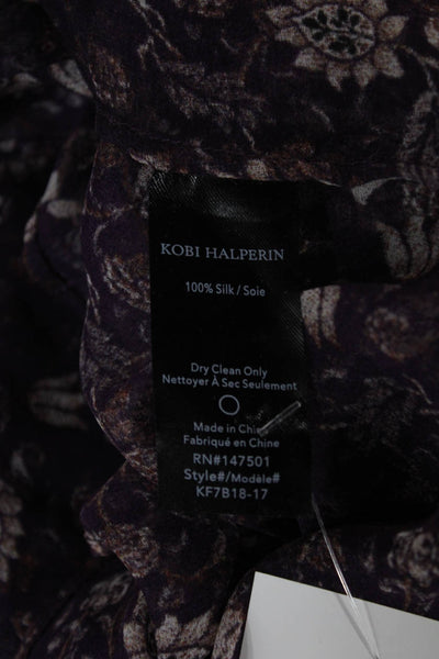 Kobi Halperin Women Silk Floral Long Sleeve Button Round Neck Blouse Size M