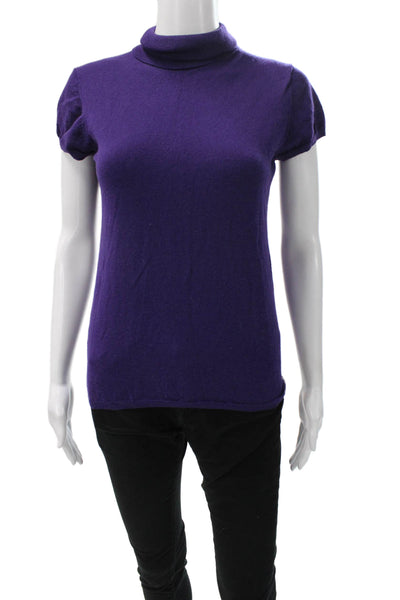 Theory Womens Pullover Sweater Purple Wool Turtleneck Short Sleeve Size M