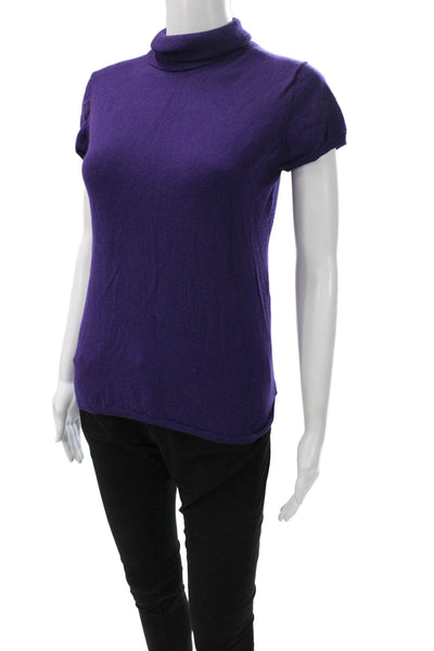 Theory Womens Pullover Sweater Purple Wool Turtleneck Short Sleeve Size M