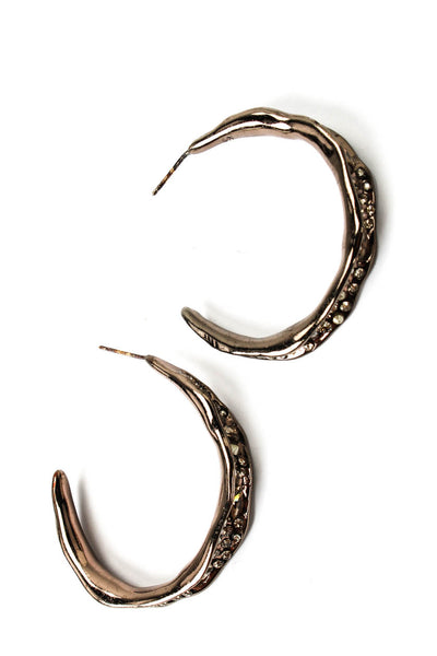 Alexis Bittar Womens Gunmetal Tone Crystal Encrusted Hoop Earrings