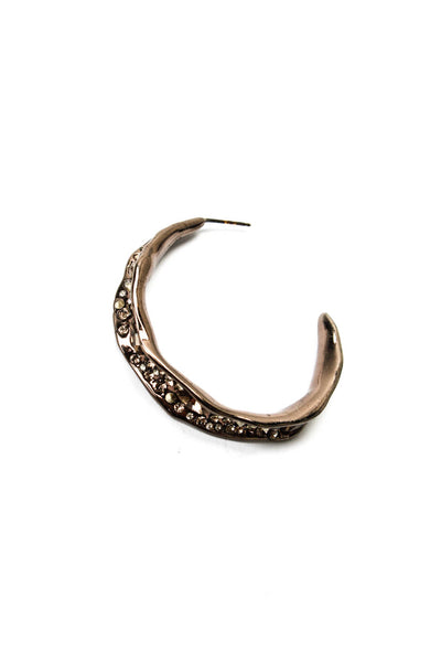 Alexis Bittar Womens Gunmetal Tone Crystal Encrusted Hoop Earrings