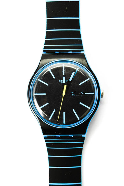 Swatch Unisex Black/Blue Plastic/Silicone Glow That Way Quartz Watch 41mm