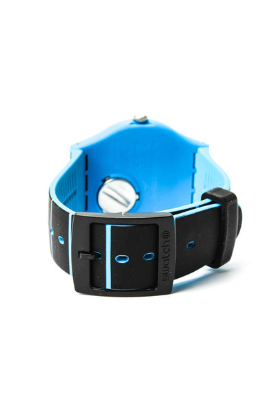 Swatch Unisex Black/Blue Plastic/Silicone Glow That Way Quartz Watch 41mm