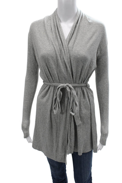Skin Womens Pima Cotton Wrap Sweater Gray V Neck Long Sleeve Tie Size S