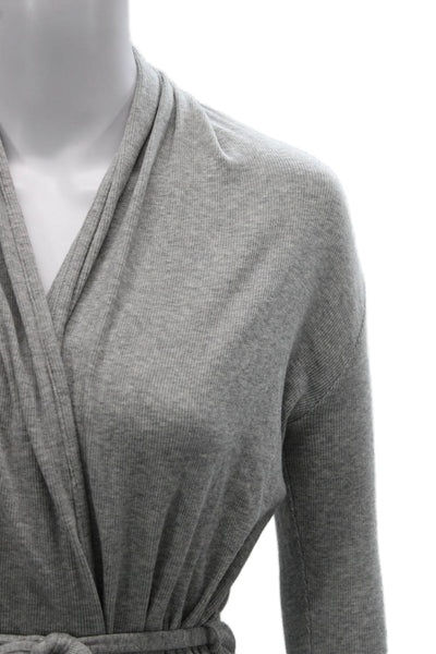 Skin Womens Pima Cotton Wrap Sweater Gray V Neck Long Sleeve Tie Size S