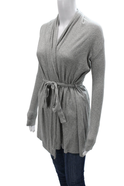 Skin Womens Pima Cotton Wrap Sweater Gray V Neck Long Sleeve Tie Size S