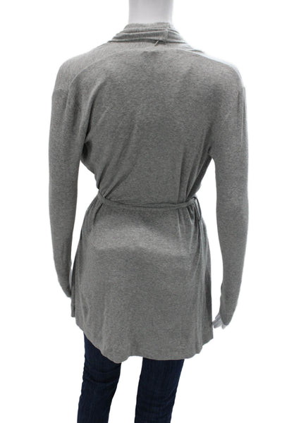Skin Womens Pima Cotton Wrap Sweater Gray V Neck Long Sleeve Tie Size S