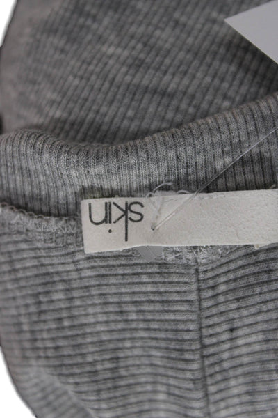 Skin Womens Pima Cotton Wrap Sweater Gray V Neck Long Sleeve Tie Size S