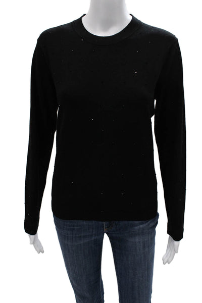 Minnie Rose Women Pullover Viscose Black Crew Neck Long Sleeve Size L