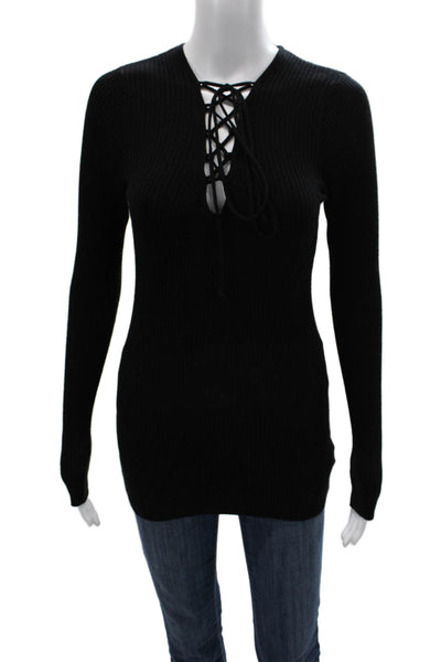 Autumn Cashmere Womens Merino Wool Tunic Sweater Black Long Sleeve Size M