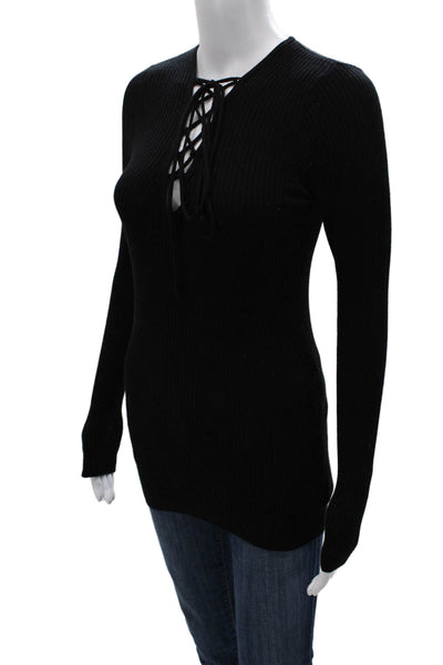 Autumn Cashmere Womens Merino Wool Tunic Sweater Black Long Sleeve Size M