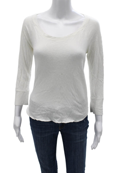 James Perse Women Basic White Scoop Neck Cotton Long Sleeve T-Shirt Size 1