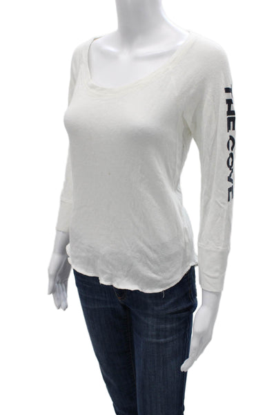 James Perse Women Basic White Scoop Neck Cotton Long Sleeve T-Shirt Size 1