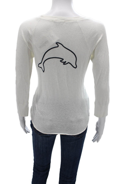 James Perse Women Basic White Scoop Neck Cotton Long Sleeve T-Shirt Size 1