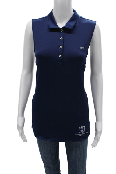 Vineyard Vines Women Collared Sleeveless Polo Blue Polyester Size L
