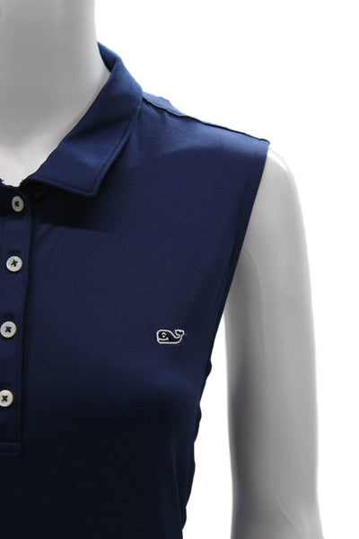 Vineyard Vines Women Collared Sleeveless Polo Blue Polyester Size L