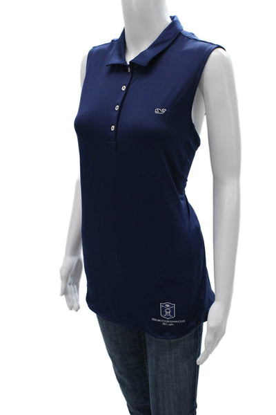 Vineyard Vines Women Collared Sleeveless Polo Blue Polyester Size L