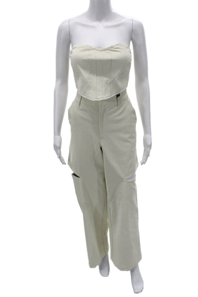 AFRM Womens Crocodile Print Strapless Top Pant Set White Size Small/25