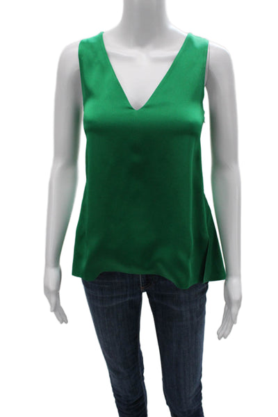 Rosetta Getty Womens Sleeveless V-Neck Basic Blouse Green Zip Size 2