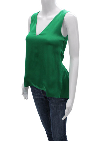 Rosetta Getty Womens Sleeveless V-Neck Basic Blouse Green Zip Size 2