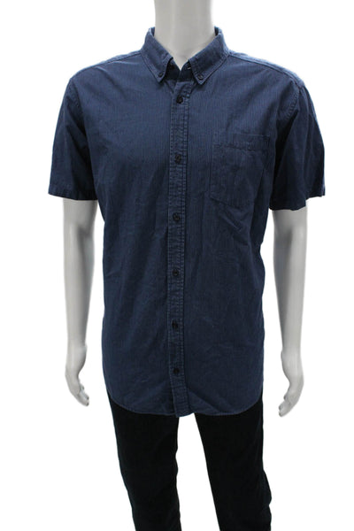 Patagonia Mens Cotton Striped Collar Short Sleeve Button Down Shirt Blue Size XL