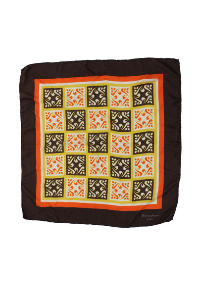 Yves Saint Laurent Womens Silk Geometric Floral Scarf Multicolor Size 20" x 20"