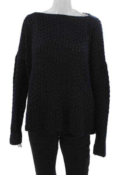 Vince Women Pullover Sweater Merino Wool Boat Neck Long Sleeve Blue Size L